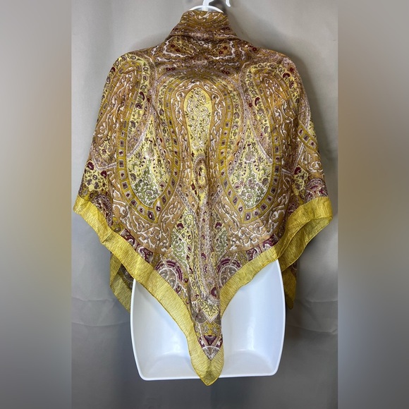 Used Art Silk Print  Scarf Casual Woman Yellow - Picture 3 of 12